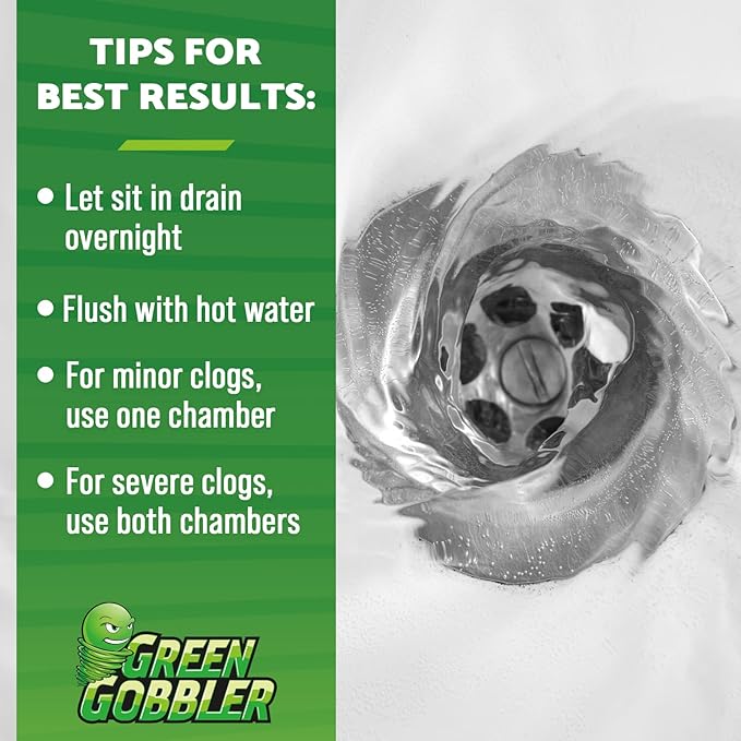 Green Gobbler Liquid Hair Drain Clog Remover, For Toilets, Sinks, Tubs - Septic Safe, 2 Pack + 5 Hair Snake Tools