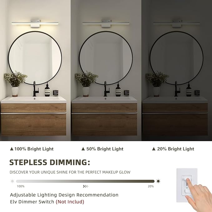 Brushed Nickel Vanity Light for Bathroom - 5CCT Dimmable, Adjustable Angle, 23.62-inch Long 16W LED Bar Light Fixture Over Mirror - Modern Wall Lighting