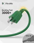 PLUGTUL 15FT Outdoor Extension Cord with Multiple Outlets, 14 Gauge, 3-Outlet, SJTW, 15A 14AWG 1875W SJTW, ETL Listed - Great for Christmas Decoration Lights, Green