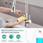 CREA 2 in 1 Kitchen Faucets with Soap Dispenser Built-in and Pull Down Sprayer,Single Handle Bar Sink Faucet 1 Hole Utility Laundry Commercial Faucet Brushed Nickel Stainless Steel