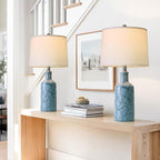 PoKat 26'' Farmhouse Ceramic Table Lamps Set of 2, Blue Bedside Lamps for Living Room, Nightstand Lamps for Bedroom Night Stands, Bedroom Lamps for Side Table End Table Hallway, Blue
