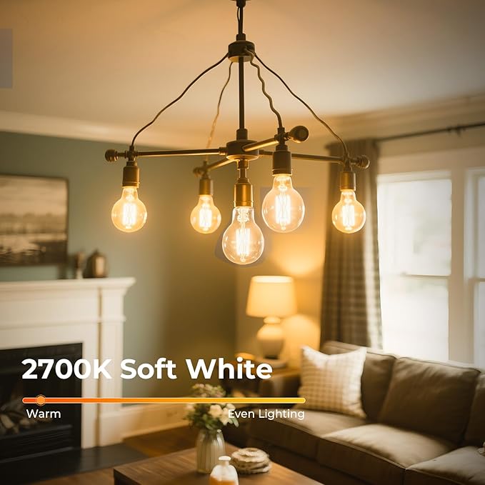 Dimmable E26 LED Bulb 6W, 60 watt Equivalent, Vintage LED Edison Bulbs 2700K Soft White, A19 Clear Glass LED Light Bulb for Ceiling Fan, 90+CRI, 600LM, 6 Pack