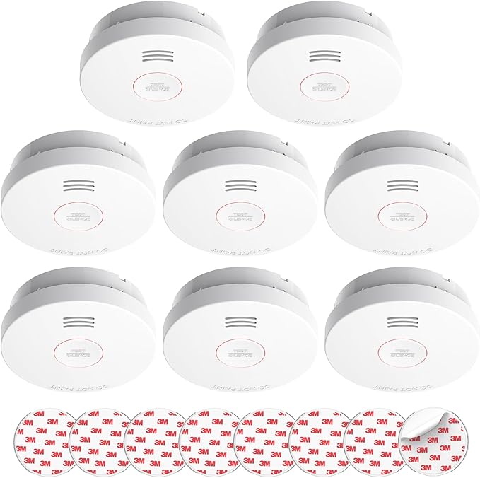 SITERLINK Smoke Detectors 10 Year Battery Operated,UL217-9th Listed Smoke Alarm with Test-Silence Button,Photoelectric Sensor Fire Alarms Smoke Detectors with LED Lights for Home, GS525A (8 Pack)