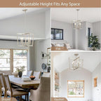 20" Brushed Nickel Geometric Ceiling Light and Pendant Dual-Use Light, 5-Light Dining Room Light Fixture Over Table Modern Farmhouse Chandeliers for Kitchen Island Living Room Entryway Light