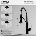 Karran Scottsdale Commercial Style Pull-Down Kitchen Faucet with Sprayer, Matte Black and Spot-Free Gunmetal Grey, High Arc Single Handle Pre-Rinse Spring Faucet