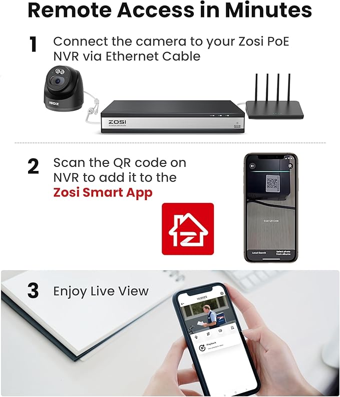 ZOSI C220 16CH 4K PoE Home Security Camera System, 16 Channel 4K 8MP NVR with 4TB HDD for 24/7 Record, 8 x 4MP(1440p) QHD 2.5K Dome IP Cameras Outdoor Indoor, Smart AI Human Detection, Two-Way Audio