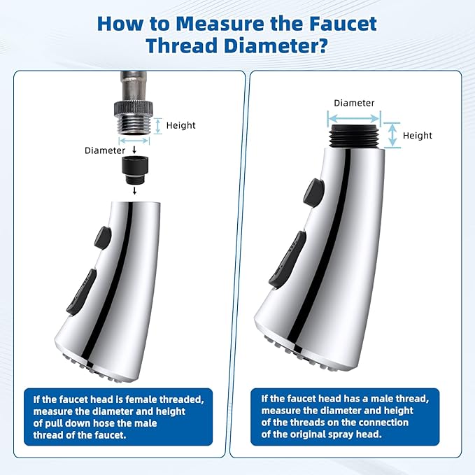 Hibbent Curved Pull Down Kitchen Faucet Head Replacement, 3-Function Kitchen Sink Spray Nozzle with 14 Adapters, Anti-Splash, Compatible with Kohler Bent Faucets, Chrome