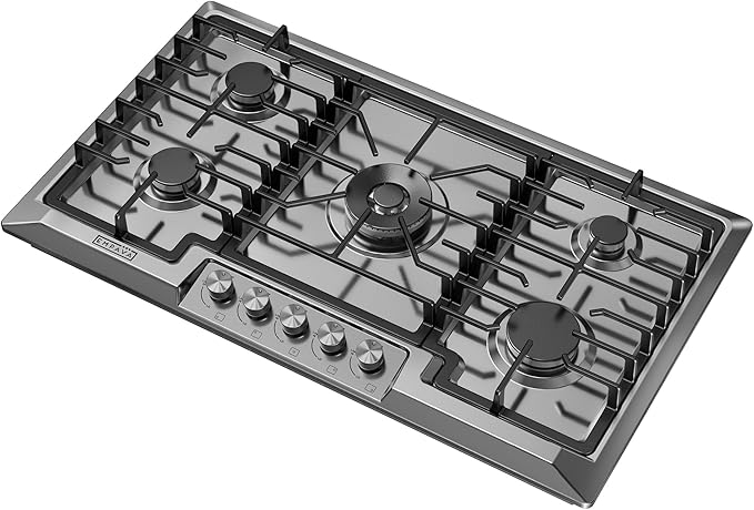 Empava EMPV-36GC23 36 Inch Stainless Steel Gas Cooktop Professional 5 Italy Sabaf Burners Stove Top Certified with Thermocouple Protection Silver