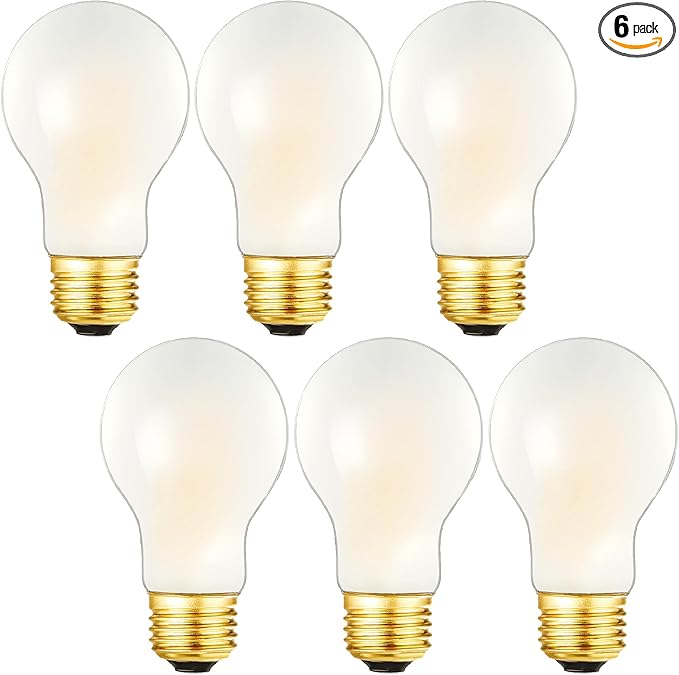 A19 Frosted Vintage LED Edison Bulbs 60W, E26 Dimmable LED Filament Light Bulbs, 3000K Soft White,6W Equivalent 60W,600LM, AC120V, A19 Frosted Light Bulbs with 90 CRI,6Pack