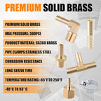 136Pcs Brass Hose Barb Fittings Assortment Kit Barb Splice/Female Adapter/Coupler/Tee/Male Elbow NPT Thread 1/8" 3/16" 1/4" 5/16" 3/8" 1/2" Air Hose Fittings with Pipe Clamps for Water/Air/Fuel