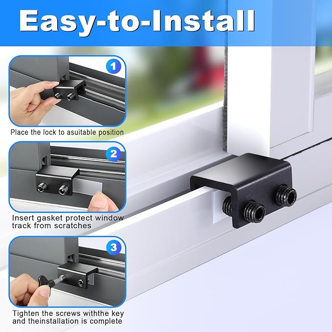Sliding Window Locks (12 Sets), Secure Window Lock with Key, Window Locks for Up and Down Windows & Horizontal Sliding Windows, Adjustable Window Lock, Sturdy and Durable, Does Not Deform.