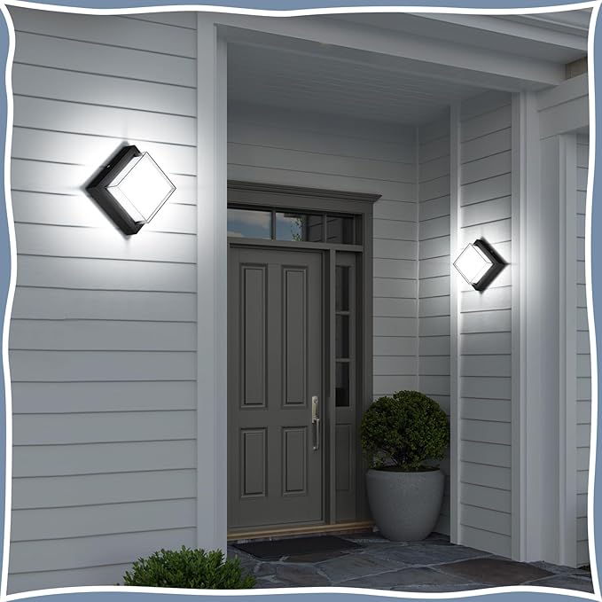 LED Porch Lights 12W 6500K Outdoor Wall Lighting Double-Layer Cover Aluminum Exterior Light Fixture IP65 Waterproof for Patio Stairway Garage Bedroom