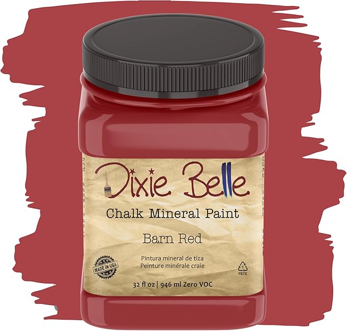 Dixie Belle Paint Company Chalk Finish Furniture Paint - Barn Red (32oz) - Matte Deep Red Chic Chalk Mineral DIY Furniture Paint