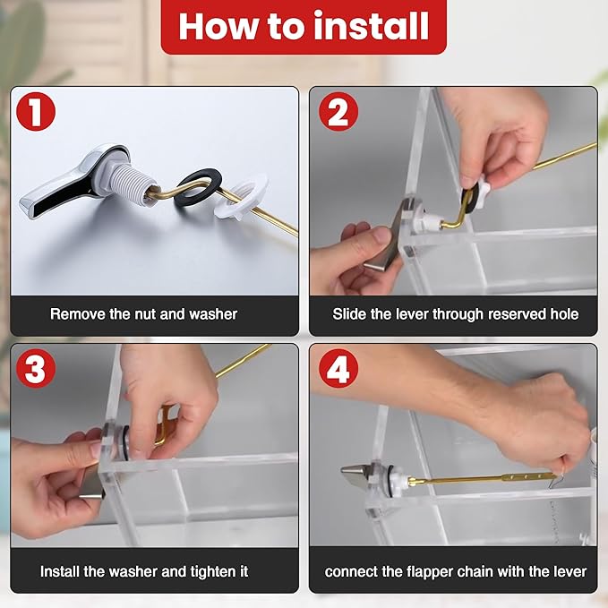 Saillong Universal Toilet Flusher Replacement Kit, Fill Valve, 2-Inch Flapper, Side Mount Handle Lever, Water-Saving, Adjustable Toilet Repair Kit Inside Tank, Easy to Install(1 Set,Black, Red)