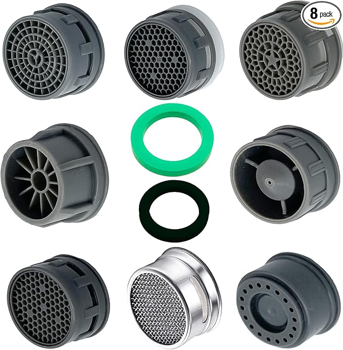 Faucet Aerator 2.2 GPM Plugin Restrictor Replacement Parts For Bathroom or Kitchen Plug-In Aerator (8 Sets With Gasket)
