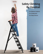 6 Step Ladder, Lightweight Folding Step Stool with Convenient Handgrip,Aluminum 330lbs Capacity Step Ladder for Office,Household,Kitchen(Black)