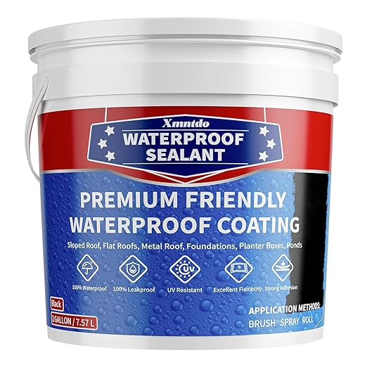Waterproof Sealant 2 Gallon, Black, Roof Leak Repair Coating, Water-Based Rubber Liquid Water Proof Sealant Coating, Polyurethane Waterproof Coating for Roofs, Foundations, Basements