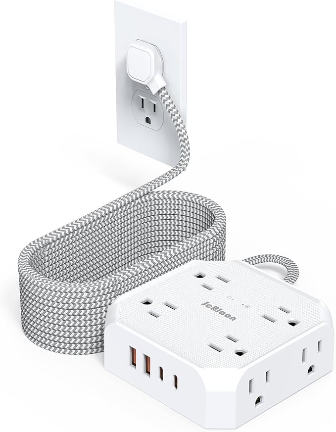 Surge Protector Flat Plug Power Strip, 10Ft Extension Cord with Multiple Outlets, 8 Outlet Splitter with 4 USB(2 USB C) Ports, Desk Charging Station for Home, Office, College, Dorm Room Essentials