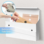 White Wall-Mount Mailbox, Modern Large Capacity Drop Mailboxes for Outside, Rust-Proof Galvanized Steel Post Box (No Keys Locking)