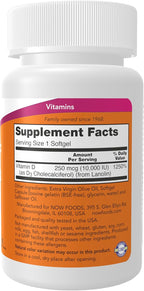 NOW Foods Supplements, Vitamin D-3 10,000 IU Softgels, Vitamin D, Joint Support, 240 Softgels