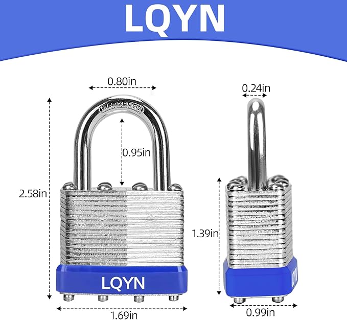 Padlocks with Same Key, LQYN 12 Pcs Laminated Keyed Padlock (1-9/16", 40mm), Keyed Alike Locks, Normal Shackle, for Storage Locker, Hasp Latch, Toolbox, Sheds