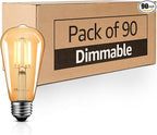 MASTERY MART 90 Pack Dimmable Vintage E26 LED Light Bulb, 2200K Warm White 5.5W (60 Watt Equivalent), Glass ST21 Antique Edison Style, 500LM, Decorative Filament Bulb, UL and Energy Star