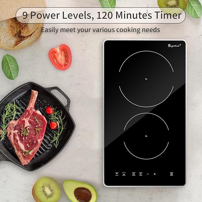 2 Burner Electric Cooktop, Electric Stove Top 12 Inch with Metal Trim, Sensor Touch Control, Fast Heat, Multiple Safety Protection, 3000W, 220V~240V Hard Wire(No Plug)