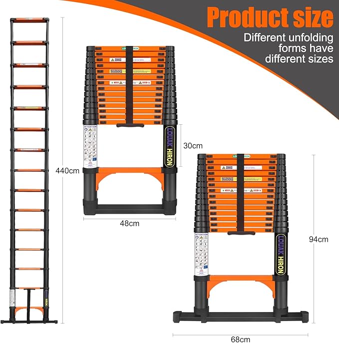 Telescopiing Ladder 14.5ft / 4.4m Extendable Extension Folding Non-Slip Ladder for Multi-Purpose Household