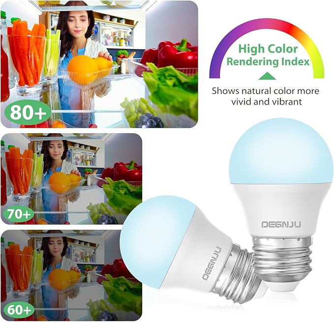 LED Refrigerator Light Bulb, 40W Equivalent, 120V, Fridge Light Bulb 5000K Daylight White, A15 Appliance Bulb 5.5W for Freezer, 650LM, E26 Standard Base, 120V, Non-Dimmable, 4 Pack