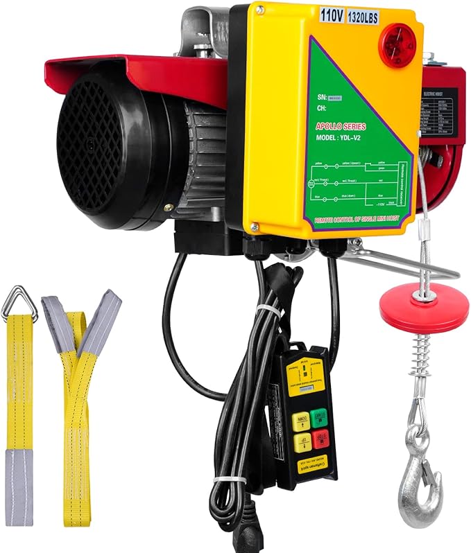 VEVOR 1320lbs Wireless Electric Hoist, 1150W 110V Electric Steel Wire Winch with Wireless Remote Control, 40ft Single Cable Lifting Height & Motor, for Garage Warehouse Factory