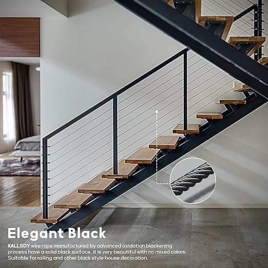 400FT 1/8" T316 Black Stainless Steel Cable, Black Wire Rope Aircraft Cable for Deck Cable Railing Kit, DIY Balustrades, 7x7 Strands Construction, Comes with a Cutter