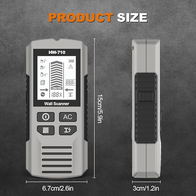 Stud Finder Wall Scanner 5-in-1 Upgraded Chip FOGZUVR: Wall Detector Detect Wood/Metal/AC Wire/Pipe, Wire finder LCD Display & Audio Alarm for Edge/Center Precision, Sky Silver(Without 9V Batteries)