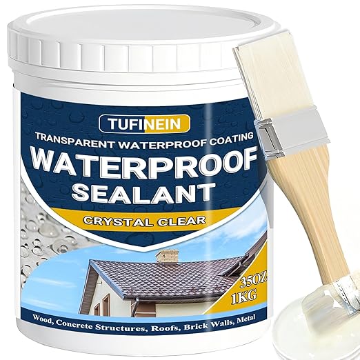 Transparent Waterproof Coating, TUFINEIN 35oz Invisible Waterproof Agent Indoor & Outdoor Sealant Water-Based Clear Sealant Roofs, Walls, Garden, Terraces