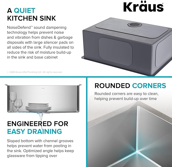 KRAUS Standart PRO 28-inch 16 Gauge Undermount Single Bowl Stainless Steel Kitchen Sink, KHU100-28