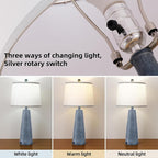 Terpsichore Nightstand Lamp Bedside Lamps Set of 2 Vintage Rustic Farmhouse Table Lamp 3 Way Dimmable Horizontal Stripe Light,Suitable for Living Room Bedroom,with Linen Shade LED Bulb,USB A+C Port