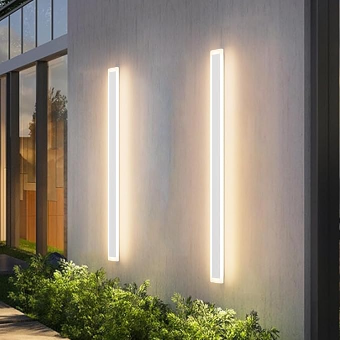 Outdoor Lights 2 Pack,Modern Outdoor Wall Light Fixture Long Strip White LED Wall Sconces IP65 Anti Rust Warm Light 3000K Exterior Wall Mount Lights for Entrance, Hallway, Garage, Porch