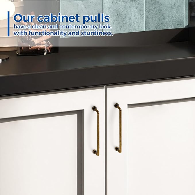 JOY DECOR Cabinet Pulls – 6-1/4 Inch Hole Center, Antique Brass, 2 Pack, Zinc Alloy Cabinet Handles for Drawers & Cupboard – Vintage Style Hardware for Kitchen, Bathroom, Dresser, Furniture Makeover