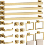 20-Piece Brushed Gold Bathroom Accessories Set – 23.6" Towel Bar, Towel Ring, Toilet Paper Holder & Hooks, Wall Mounted Bathroom Hardware, Rust & Corrosion-Resistant, Ideal for Modern Bathrooms