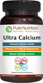 Pure Nutrition Ultra Calcium Citrate 1000mg Highly absorbable Calcium Supplement with Calcium Citrate Malate, Vitamin D, Zinc and Magnesium - 1 Tablet Daily (90 Veg Tabs) Non-GMO | Gluten-Free