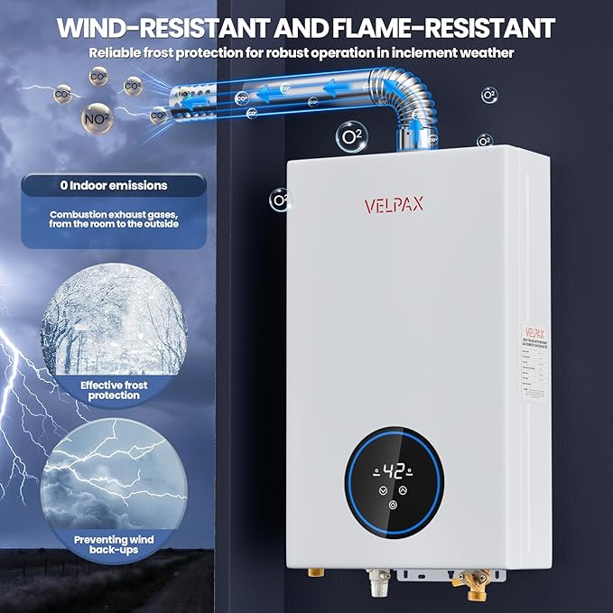 Propane Tankless Water Heater, 4.74GPM 18L Indoor,Constant propane water heater,Instant Hot Propane Gas water heater with Fahrenheit Digital Display,Multi-Protection