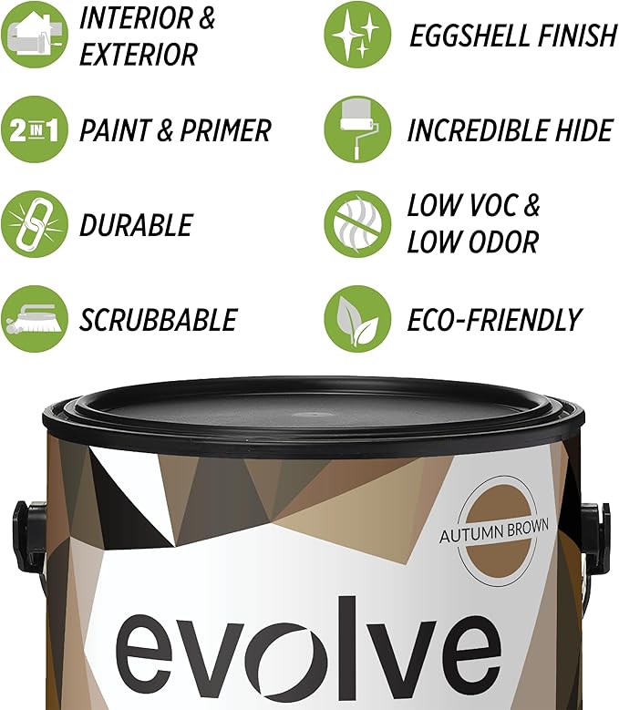 EVOLVE Paint & Primer: Environment-friendly, Low Sheen with One-coat Coverage for Interior & Exterior surfaces (Autumn Brown, 5-Gallon)