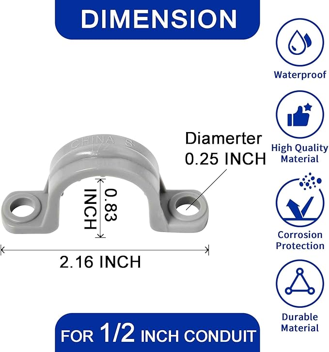 (1/2" Conduit Parts 60 Pack) Yariwiz 1/2 PVC Electrical Conduit Fitting Plastic Liquid Tight Conduit Connector Kit, Include 20 Conduit Couplings, 20 Conduit 90 Degree Elbows and 20 Conduit Straps