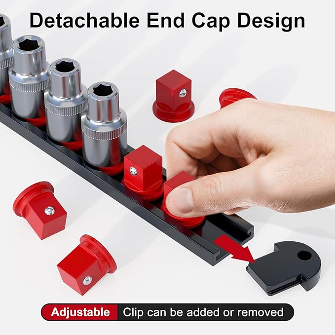 FIVEPEARS 6PCS 360° Socket Organizer Twist Lock,3/8 1/4 1/2 Socket Storage Rails, Premium Quality Socket Holders for Tool Box ，Tool Carts，Contains up to 80 Clips (Blue & Red)