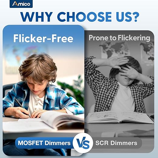 Amico Dimmer Light Switch, Single-Pole or 3-Way Slide Dimmer Switches for Led Lights, Suitable for 250W Dimmable LED/CFL Lights and 300W Incandescent/Halogen, Wall Plate Included, White, 1 Pack