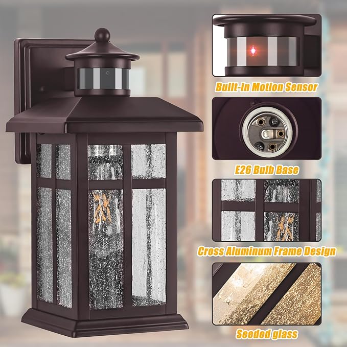 2 Packs Motion Sensor Outdoor Porch Lights - Bronze, Exterior Lights for House, Garage, Door