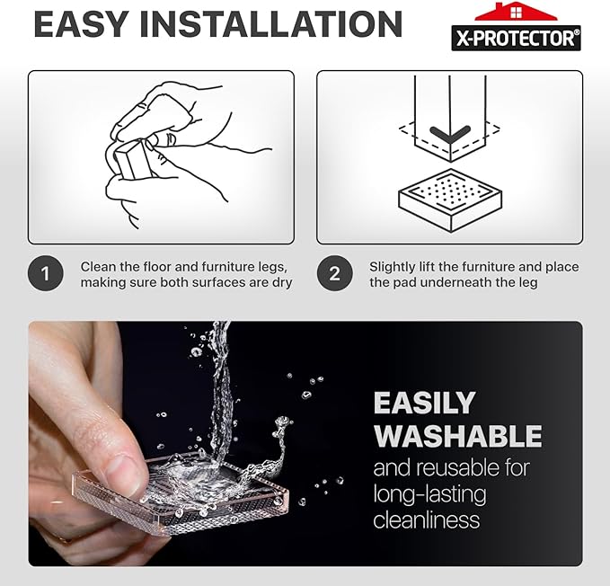 X-Protector Furniture Cups - 4 PCS 2.2" - Non Slip Furniture Pads for Hardwood Floors - Transparent Floor Protectors - Bed Stoppers to Prevent Sliding - Keep Furniture from Sliding on Floor! (Square)
