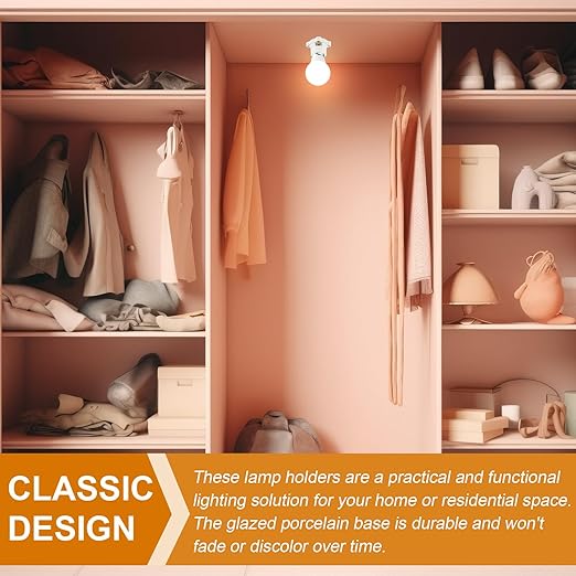 8 Pcs Porcelain Lamp Holder Socket E26/E27 Medium Keyless Threaded Socket with Two Hole Flanged Mounting 660W 250V Medium Base Lampholder Cleat Sockets for Indoor Garage Closet Lighting