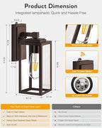 VIANIS Dusk to Dawn Porch Lights, Oil Rubbed Bronze Wall Lights Fixture Outside, Modern Outdoor Lanterns for Front Door, Aluminum Waterproof Anti-Rust ORB Sconce Wall Mount for Doorway, Patio