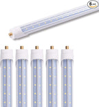 6-Pack 5FT 48W T8 LED Tube Light One Pin Fa8 Base Daylight 6000k V-Shaped Dual Row Extrabright LED Chips 5 Foot LED Bulbs to Replace T8 T10 T12 Fluorescent Light