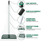 Artificial Turf Rake, 2 in 1 Turf Rake with Adjustable Steel Handle, 30" to 53" Long, 17.9 inch Wide for Artificial Grass and Lawn Leaf Removal, Carpet Rakes, Pet Hair Removal